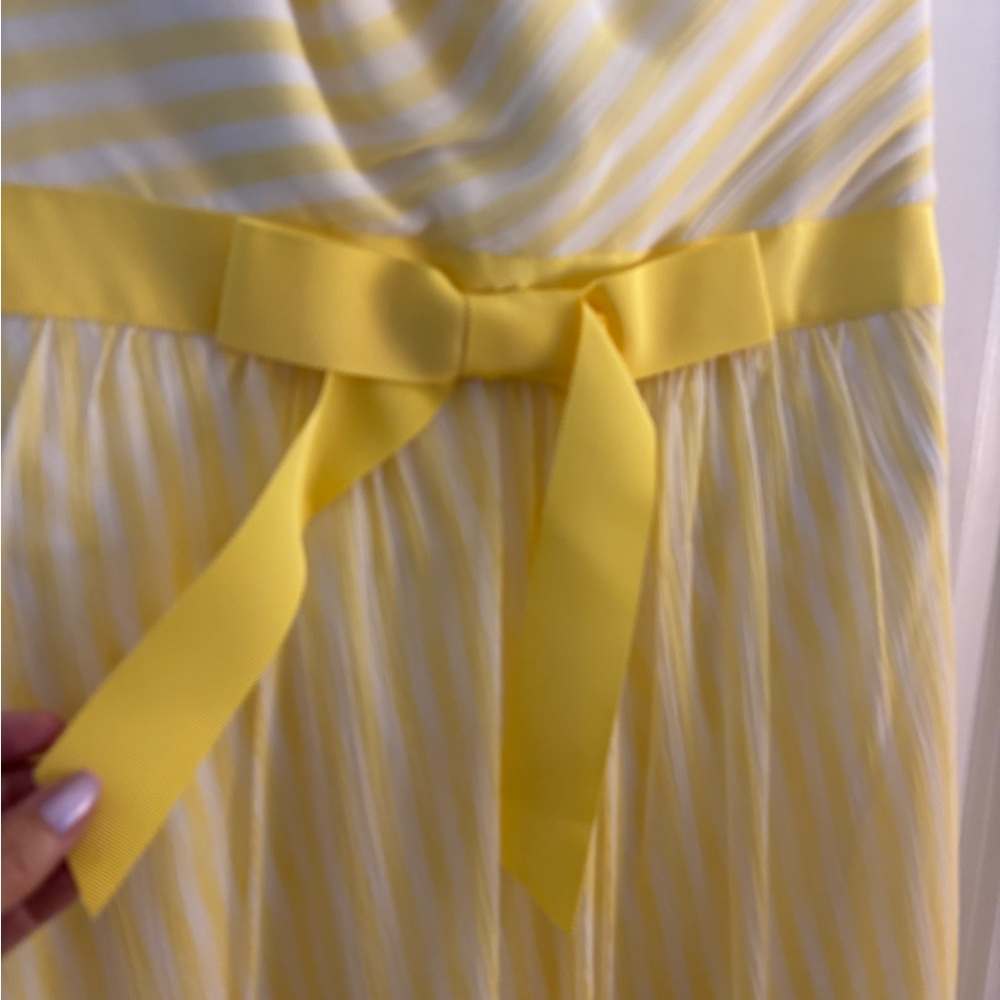 strapless Kay Unger Yellow Strapless Bow-Waist Midi Dress Sz 10 - Picture 5 of 7